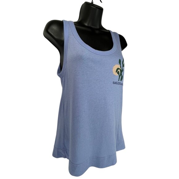 QUIKSILVER Ringer Tank Top Sz S Blue Graphic Logo Print Scoop Neck Cotton Modal - Picture 5 of 13